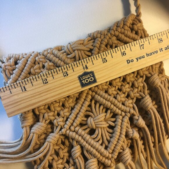 Crochet Crossbody Purse Tan Fringe Small Boho Festival - Picture 5 of 7
